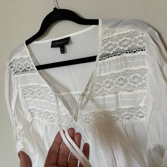 Lane Bryant 18/20 Poet Shirt White Lace Inset Coquette Boho Cottage Renaissance - Picture 10 of 10